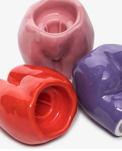 Anissa Kermiche Red, Pink And Purple Rock Bottom Earthenware Candle Holder Set