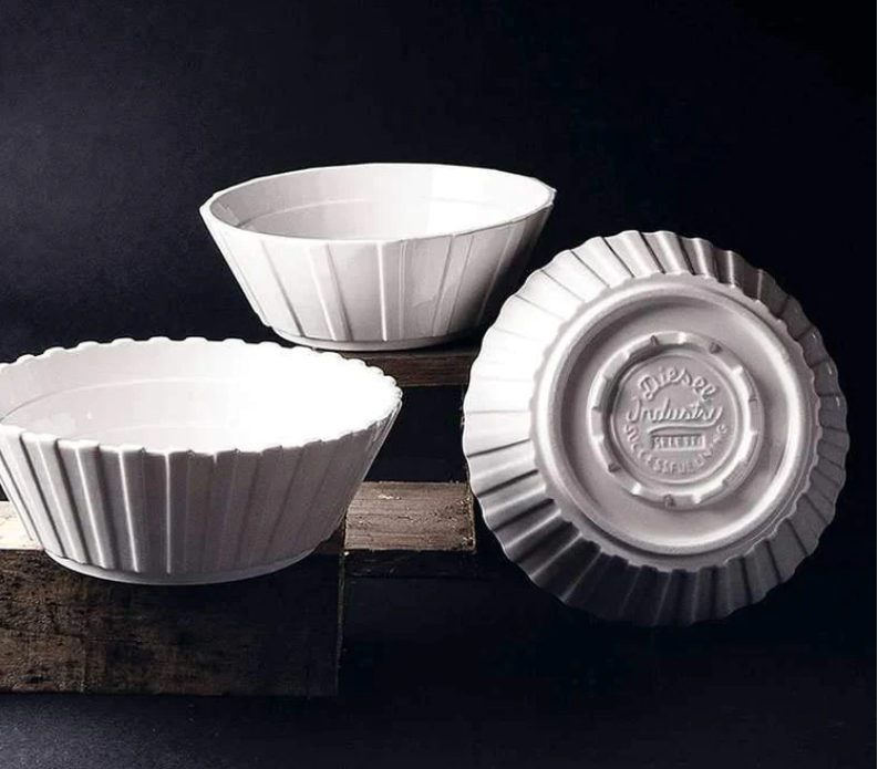 DIESEL WITH SELETTI MACHINE COLLECTION SET 3 BOWLS DIAM. 22 CM. WHITE